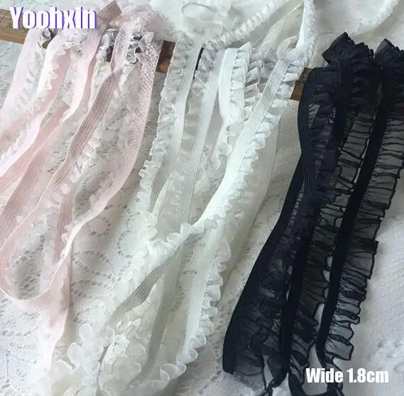

1.8cm Wide HOT white black pink elastic lace fabric trim ribbon collar DIY sewing applique Flower embroidered cord wedding decor