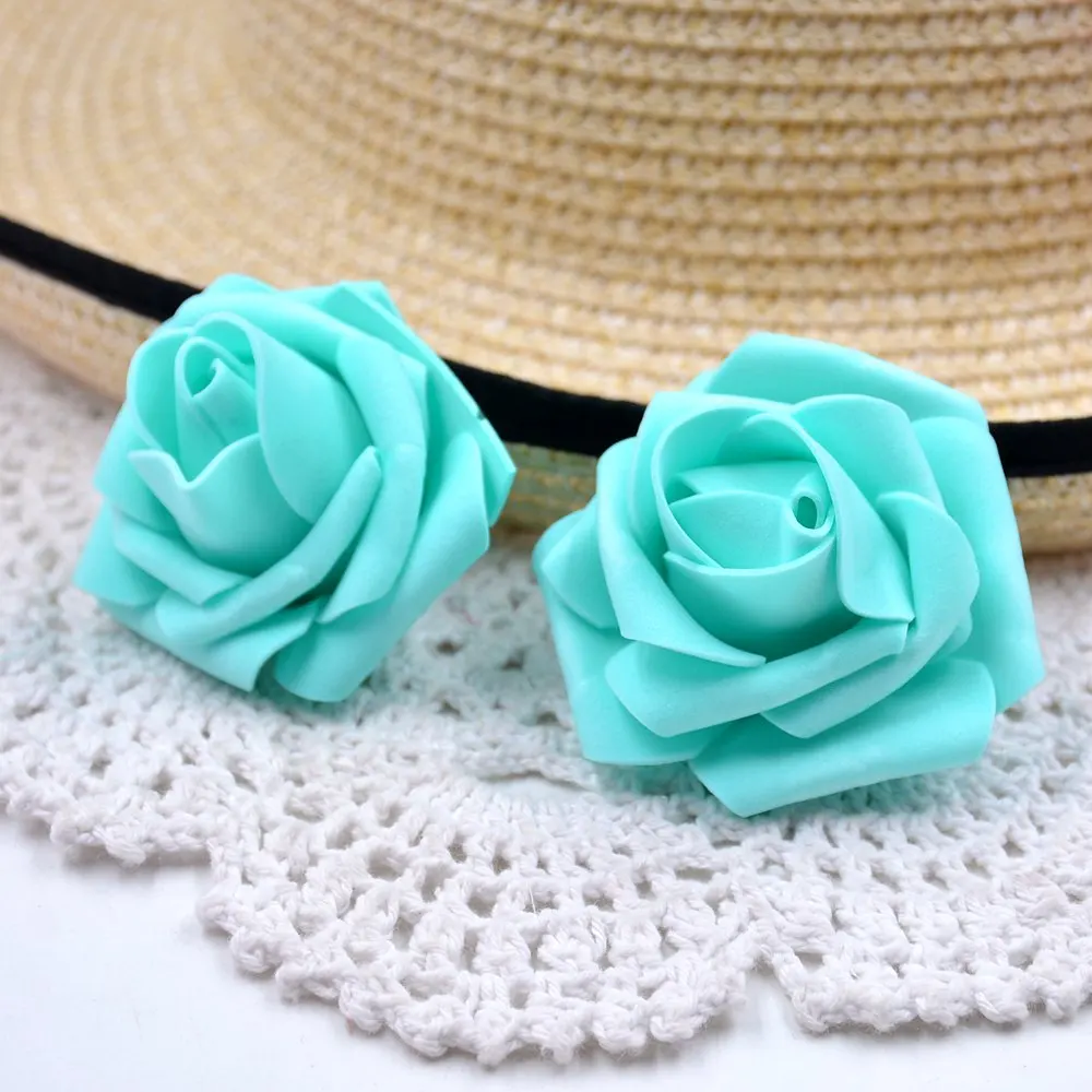 Tiffany Blue 100 шт./лот Пены Искусственные цветы розы головка для Свадебные украшения DIY цветок мяч декоративные розы Скрапбукинг Craft Флорес - Цвет: Tiffany Blue