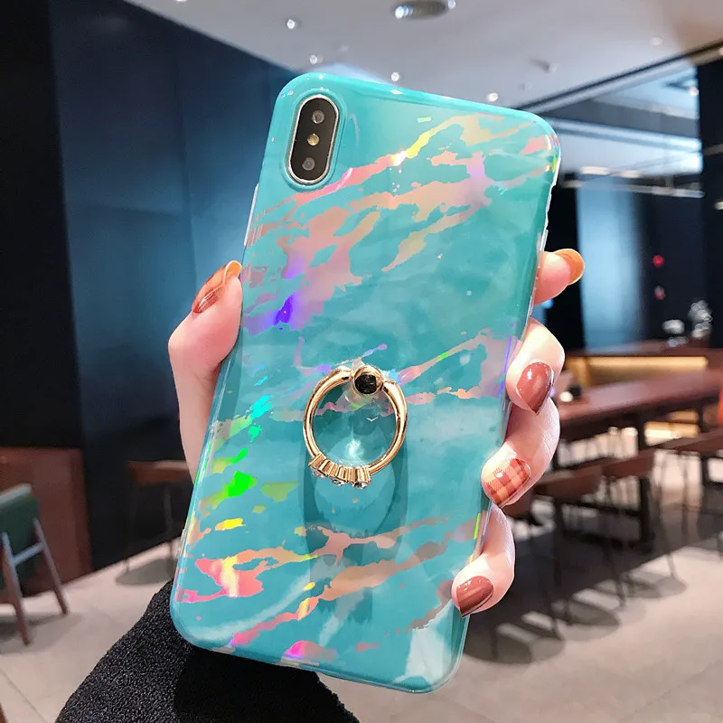 AIBOULLY Laser marble pattern colorful phone case FOR iPhone 6g 6s 6p 6sp 7g 8g 7p 8p x xs max xr cases with Ring bracket | Мобильные