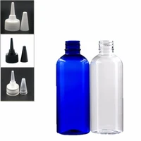 100ml empty plastic bottles clearblue pet bottle with transparentwhiteblack twist top caps pointed mouth top x 5