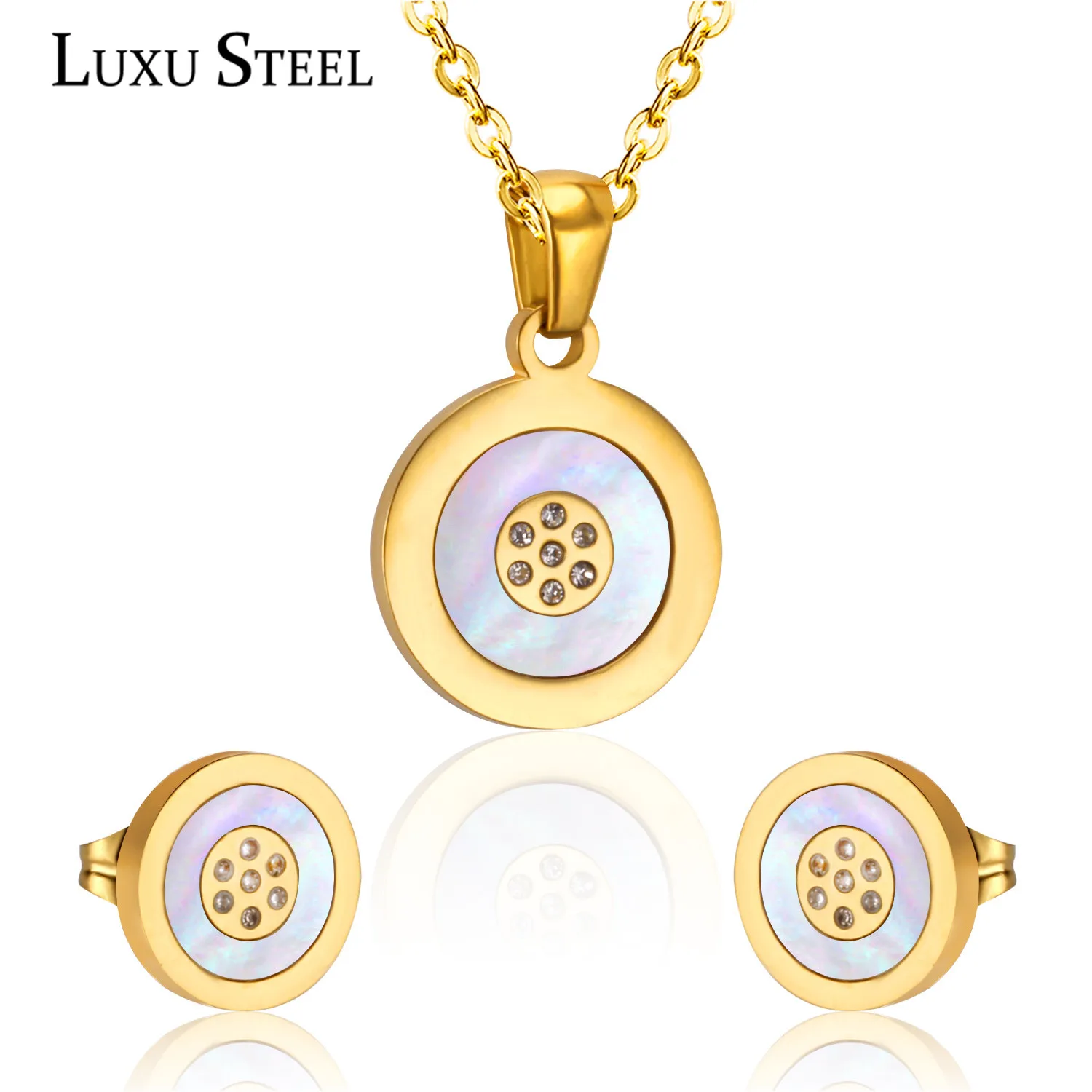 Ювелирный Набор LUXUSTEEL женский круглый кулон из нержавеющей стали ожерелье серьги
