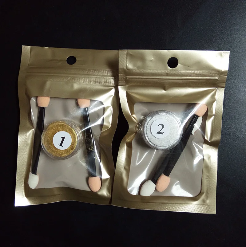

2 Box Mirror Chrome Nail Powder Metallic+Silver Nail Polish Effect Glitter Pigment with 4 Brush Tools Nail Art