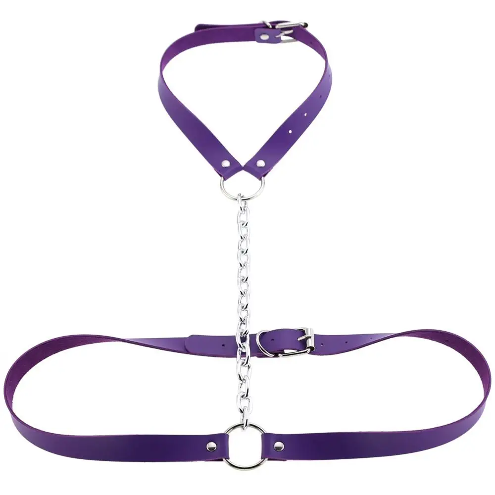 purple Vegan Body кожаный ремень безопасности Связывание клетка себе ожерелье s женский пляжный воротник готические Чокеры плечо ожерелье вечерние ювелирные изделия - Окраска металла: purple