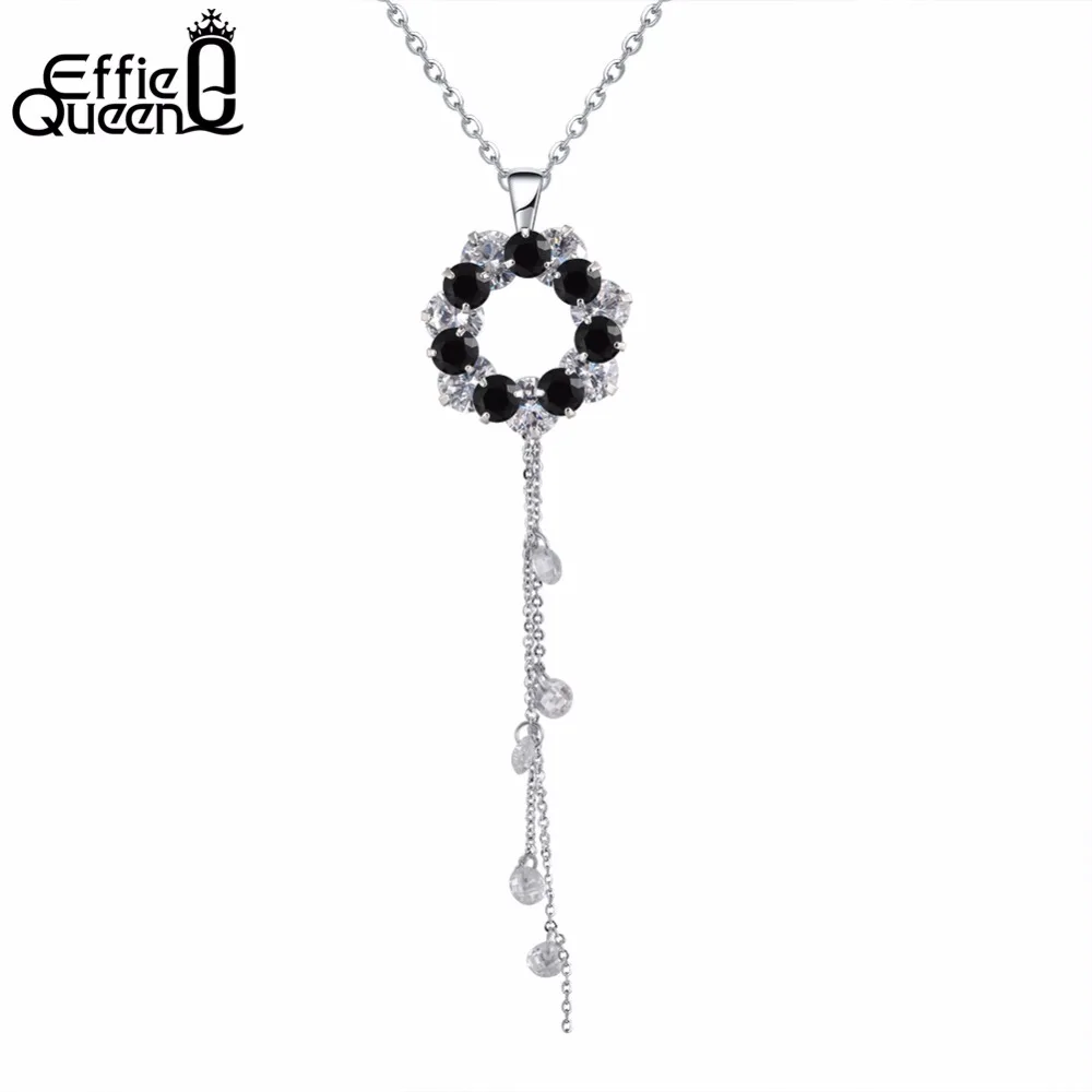 Effie Queen Серебряный Цвет длинное ожерелье смесь цветов Cubic Zirconia кулон для женщин