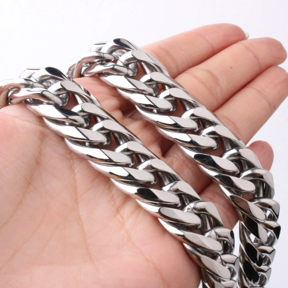 

8-40" 16mm men's necklace six flat curb buban stainless steel chain jewelry for party/gift cool punk man jewelry