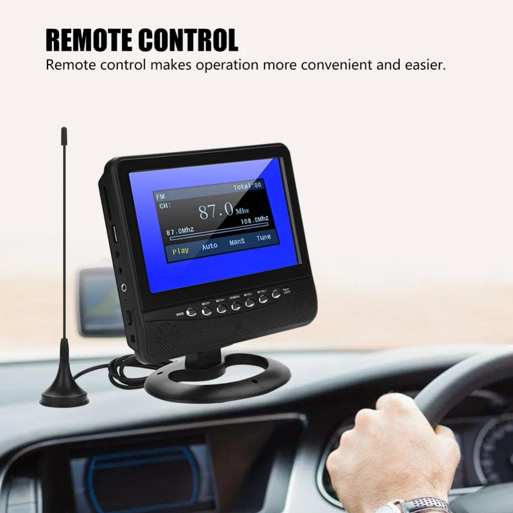 7in lcd Портативный автомобиль аналоговый телевизор 20 Гц-20 кГц PAL/NTSC/SECAM HD Автомобильный ТВ-тюнер fm-радио TXT Reader tv
