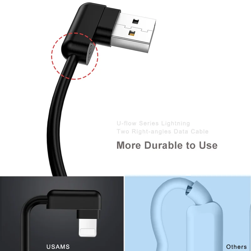 USAMS кабель для iPhone X 8 7 6 5 6s XS XR MAX Тип C USB Дата-кабель зарядки мобильного телефона
