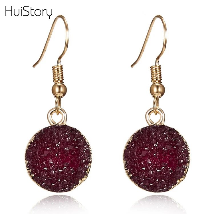 HUISTORY Fashion Natural Stone Pendant Earrings Round Resin For Women Geometric Statement Patry Jewelry | Украшения и аксессуары