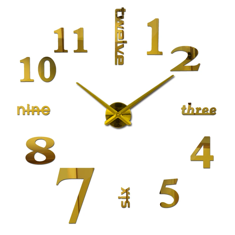 

New arrival Quartz clocks fashion watches 3d real big wall clock rushed mirror sticker diy for living room decor clocks