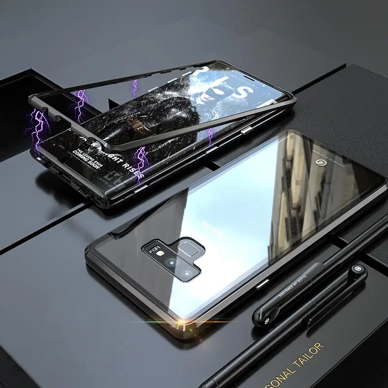 Магнитный чехол для samsung Galaxy Note 9, чехол, металлический бампер+ прозрачное стекло, Жесткий Чехол для samsung Galaxy Note 9, чехол S8Plus S 8 - Цвет: Full Black