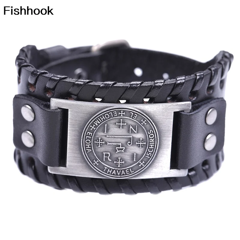 Мужской и женский кожаный браслет Fishhook модный с амулетом ангелом тибетской