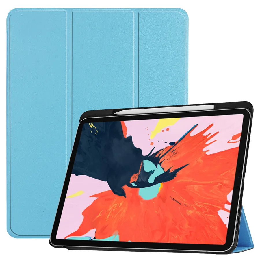 Sky Blue Чехол для iPad Pro 12,"() Smart Cover Pencil Holder Funda для нового iPad Pro 12,9 дюйма ультратонкая подставка Shell+ пленка+ ручка - Цвет: Sky Blue
