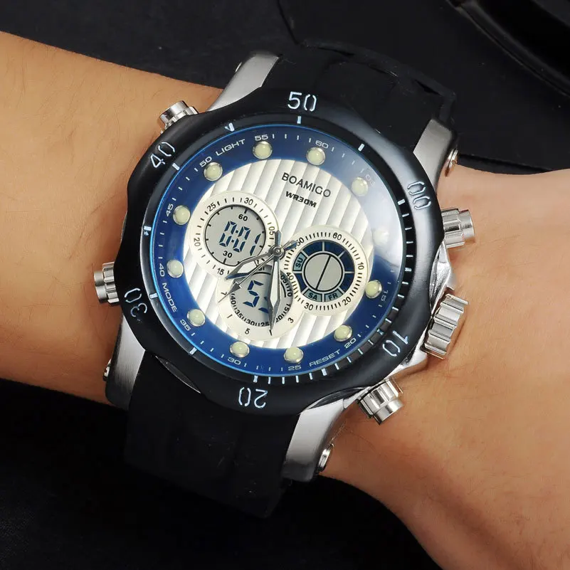 BOAMIGO брендовые новые мужские водонепроницаемые спортивные часы с двойным