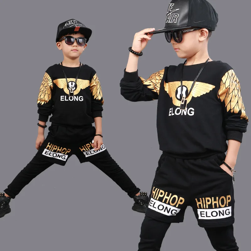Wing Printed Boys Clothing Unisex Sets 3 Pieces Autumn Fashion Brand Sport Suit Sweatshirts & Harem Pants Hip Hop Kids | Детская
