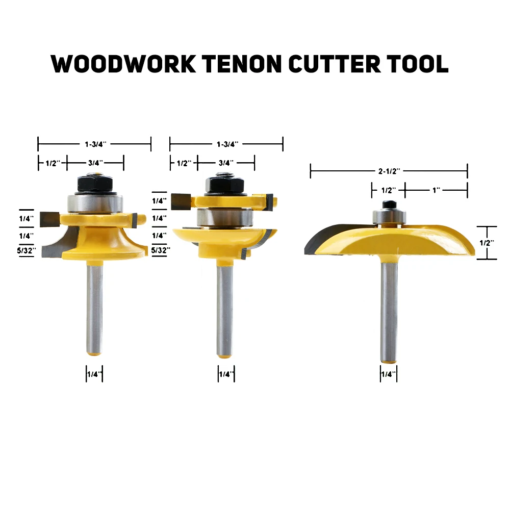 Набор фрез комплект из 3 твердосплавных насадок 1/4 дюйма с хвостовиком|router bit