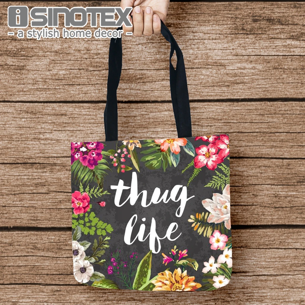 Сумки для хранения Tote Thug Life печатные Удобные сумки на плечо льняные женские еды 1
