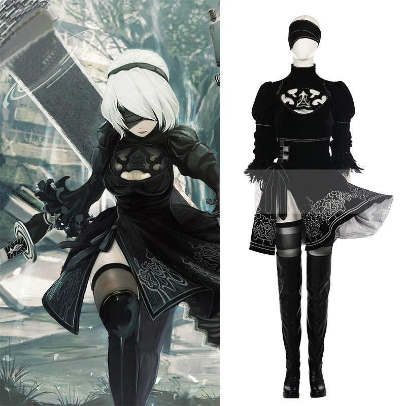 Размер на заказ наивысшего качества NieR: Automata 2B YoRHa NO.2 карнавальный костюм черное