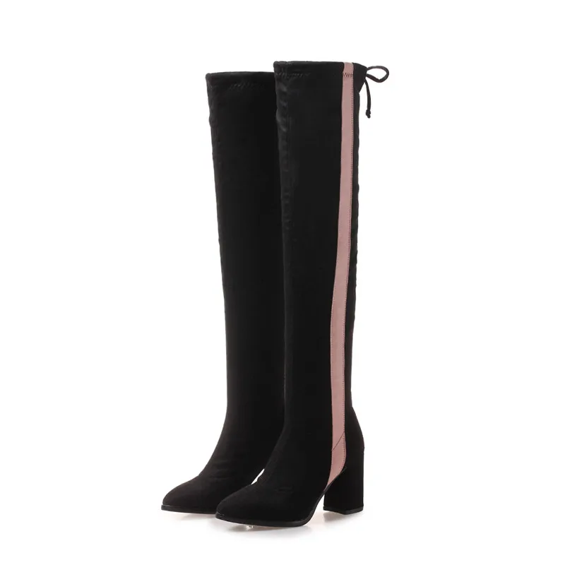 ASUMER 2020 fashion autumn winter boots for women pointed toe flock over the knee square heels ladies long plus size | Обувь