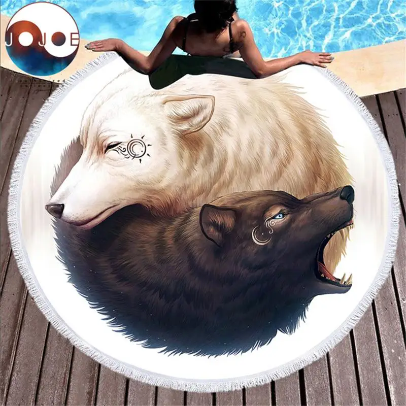 Новое пляжное полотенце Yin and Yang Wolves от JoJoesArt круглое для взрослых микрофибра с