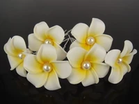 30 pcs white hawaiian plumeria pearl flower foam hair clip hair pins hair accessory wedding prom for girl women