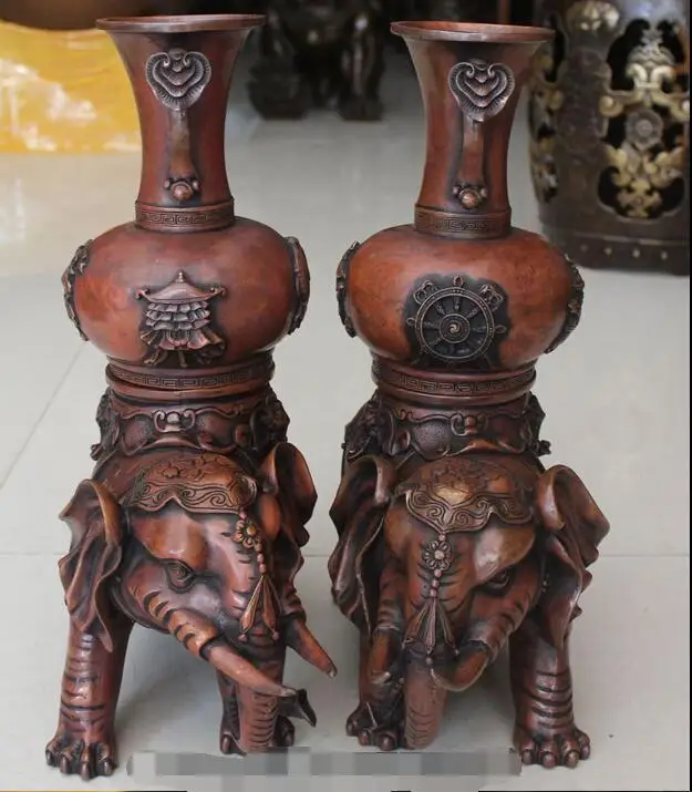 Пара медных курильниц RuYi Elephant Zun 8 символов благоприятности 17 дюймов|bottle bottle|bottle