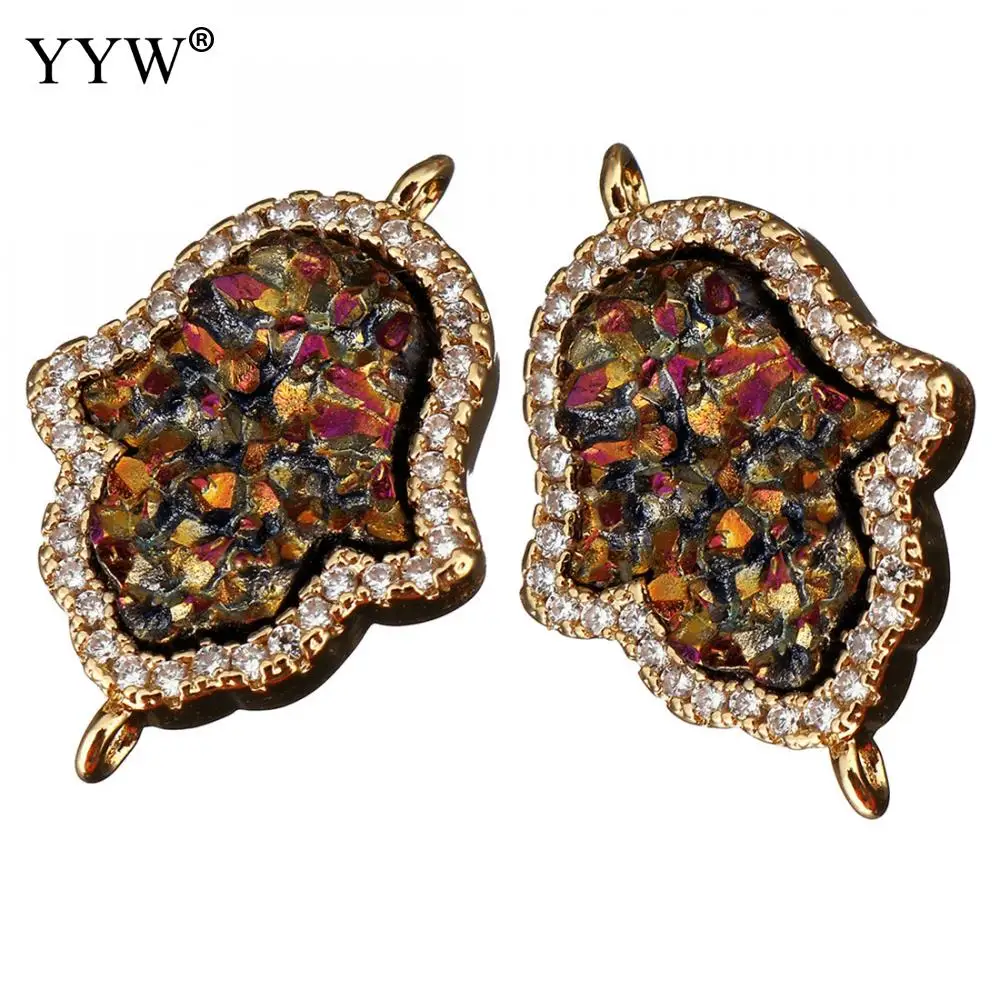 

Brass Jewelry Connector With Ice Quartz Agates Stone Hamsa Micro Pave Cubic Zircon Rhinestone 1/1 Loop 15x22x5mm 10pcs/Lot