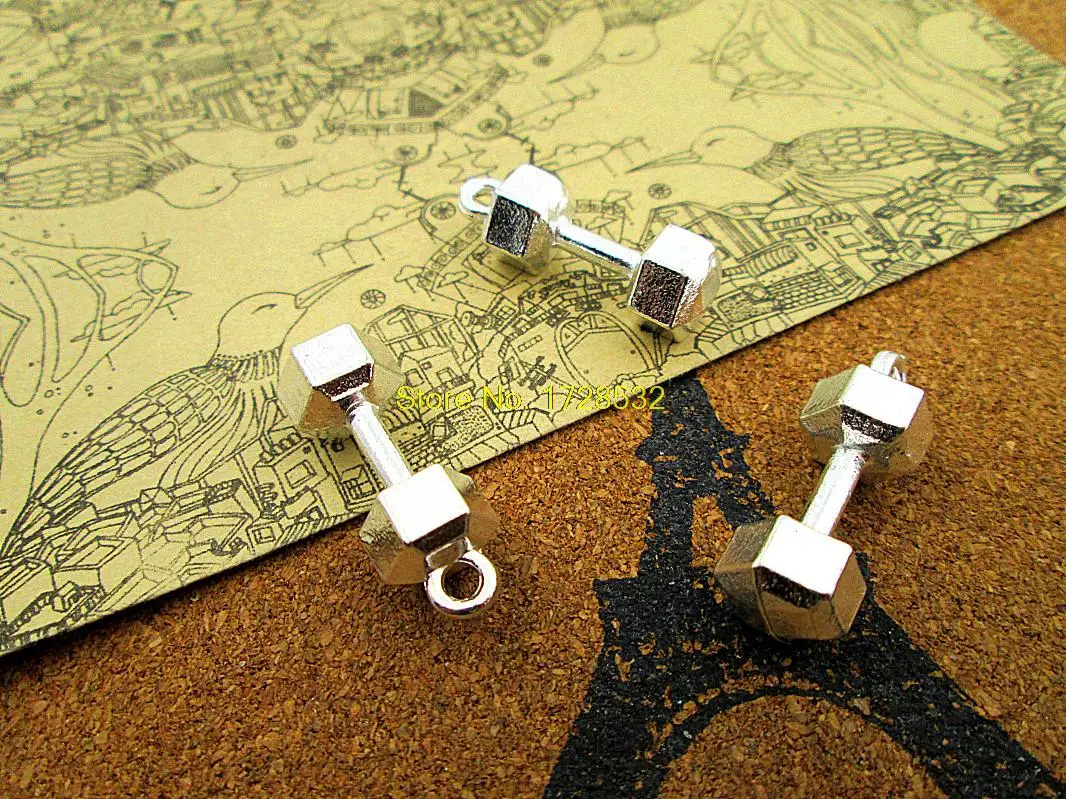 

3pcs Barbell Charm Workout Charm Weight Lifting Charm Antiqued Silver 3D 25x10mm