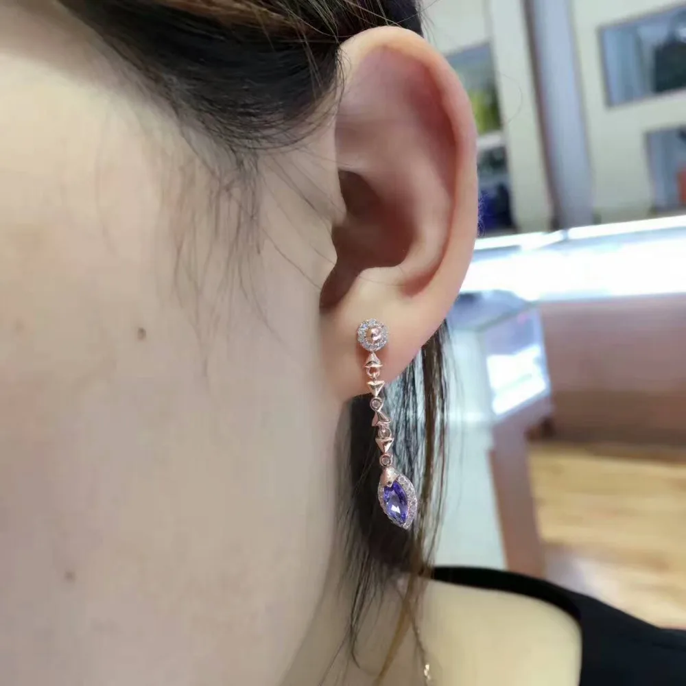 Серьги-капли из натурального голубого танзанита, 925 серебро, серьги с натуральным драгоценным камнем, роскошные модные длинные женские серьги для девушек, ювелирные изделия