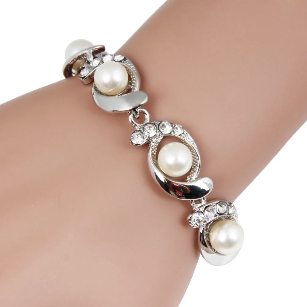 Hesiod Brand New Imitation Pearl Bracelet Women Fashion Trendy Gold Silver Color Chain Crystal Alloy Adjustable| |