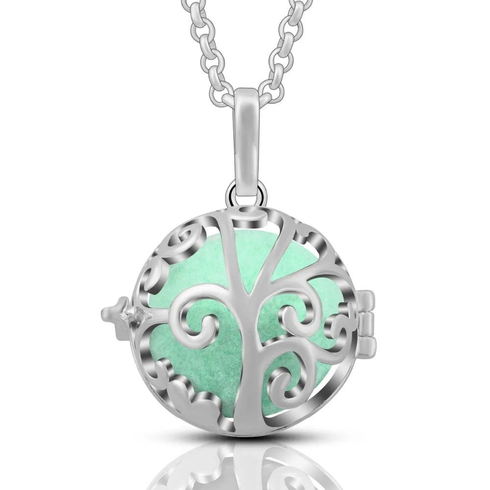 

Eudora Hollow Family Tree Aromatherapy Perfume Harmony Floating Locket Cage Essential Oils Pendant Necklace with 10pcs Pompon