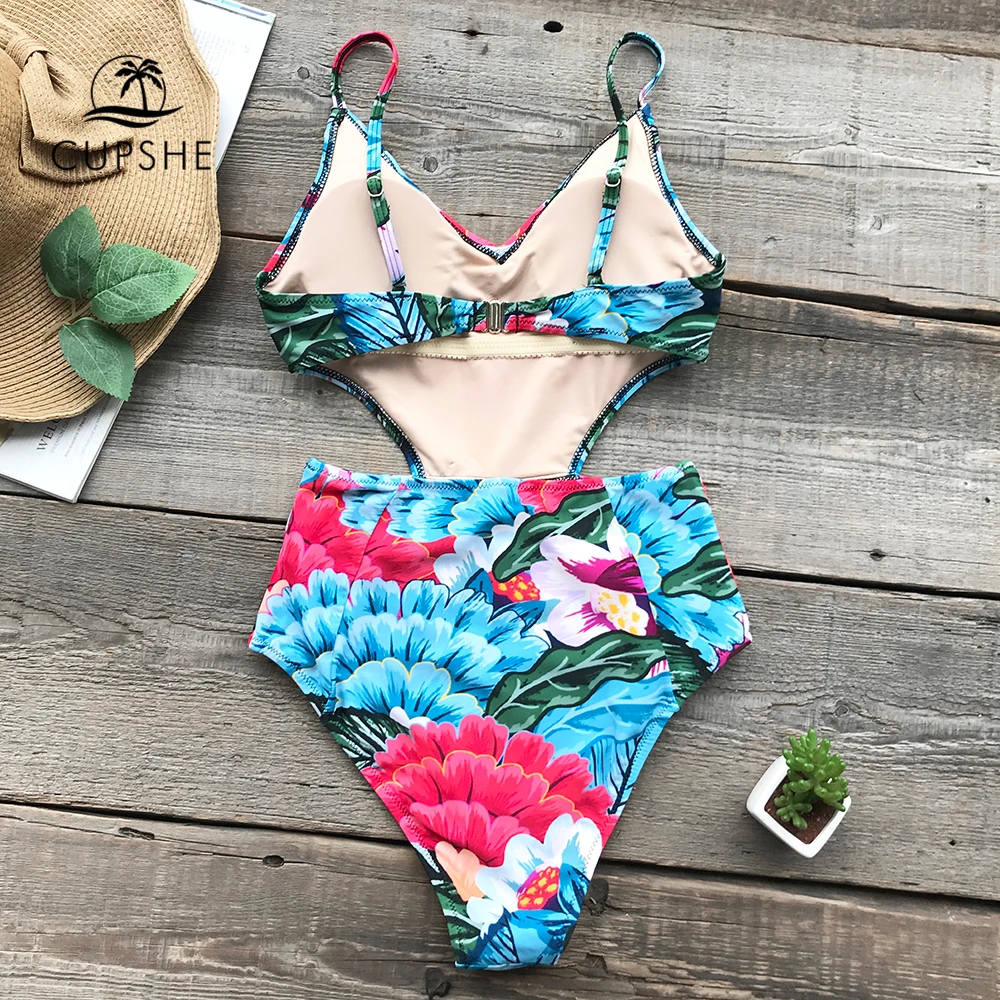 CUPSHE Флора печати Цельный купальник для женщин с вырезом на спине боди костюм