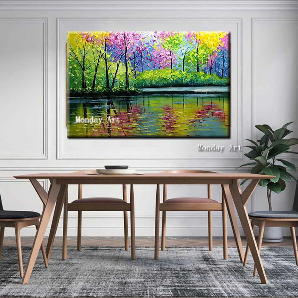 

Oil painting high quality Hand Painted modern Colorful Forest Tree Canvas Oil Painting wall Art Picture Painting for Living Room