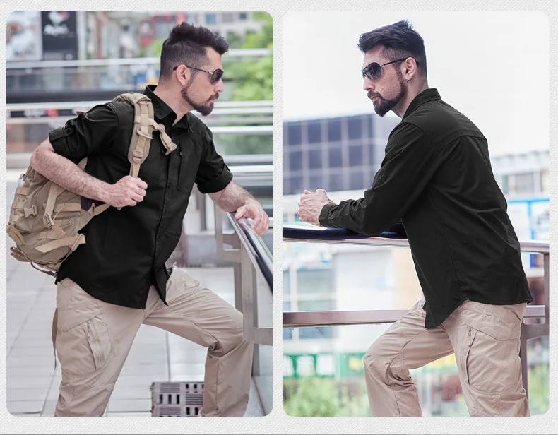 Походная Мужская рубашка тактическая блузка с длинным рукавом дышащая