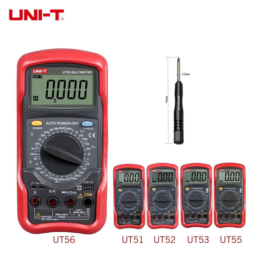 UNI-T Цифровой мультиметр UT51 UT52 UT53 UT55 UT56 Вольтметр Амперметр Омметр AC DC Вольт переменного тока сопротивление постоянной ёмкости, универсальный конденсатор частоты