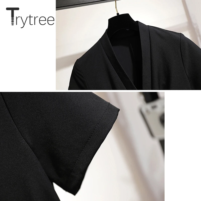 Trytree летнее платье, повседневное, v-образный вырез, черная рубашка, пэчворк, асимметричная полоса, подол, женские платья, пояс, для офиса, леди, платье трапециевидной формы