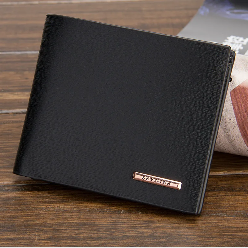 Мужской кошелек из искусственной кожи черный/коричневый однотонный мини 2