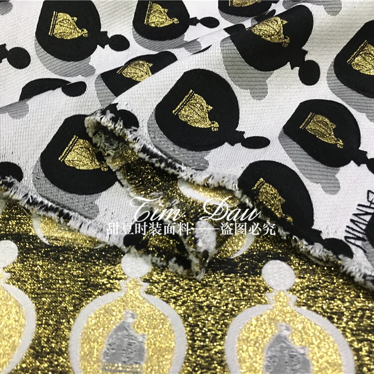 Жаккардовая ткань с золотистой нитью четкая жаккардовая ветровка для платья