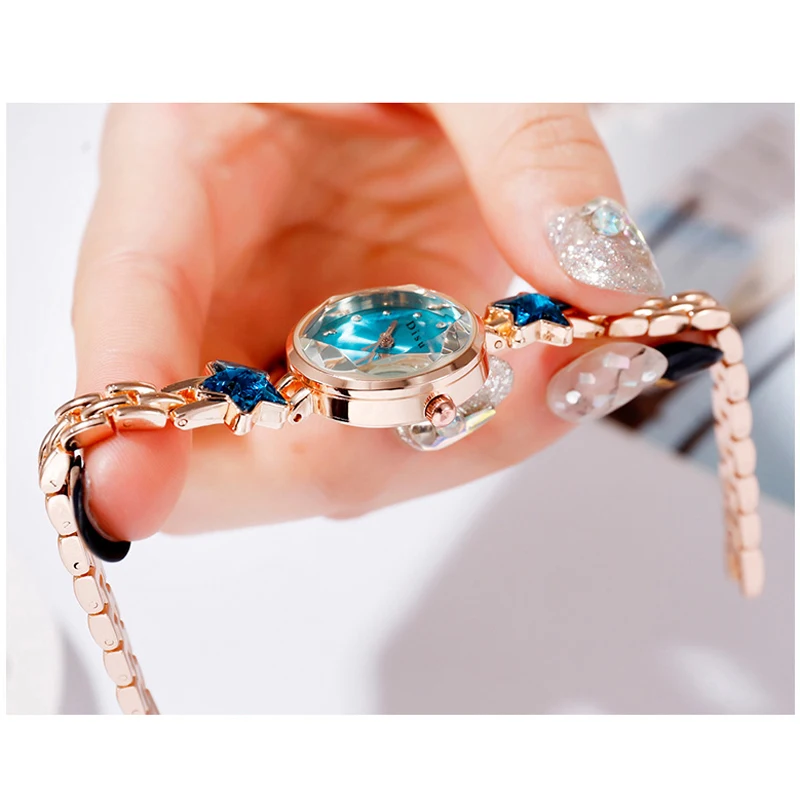 Disu Brand Bracelet Dress Quartz Watches For Women Luxury Rose Starry Star Design Fashion Creative Ladies Clock Reloj Mujer