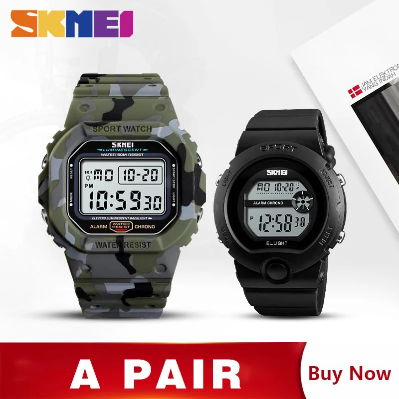 Camouflage Black SKMEI Мужские Женские парные часы спортивные цифровые наручные часы модные минималистичные часы для влюбленных montre homme 1471 1334 набор - Цвет: Camouflage Black