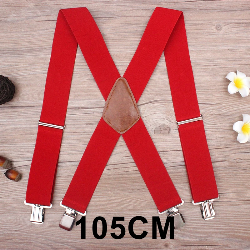Red-105cm 130 см плюс размер подтяжки для тяжелых мужчин брюки с 4 сильными клипсами 5 см широкие подтяжки с x-обратно брюки мужские подтяжки ремень - Цвет: Red-105cm