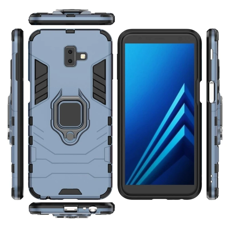 Ударопрочный защитный чехол HAWEEL PC + TPU для Galaxy J6 с магнитным кольцом-держателем |