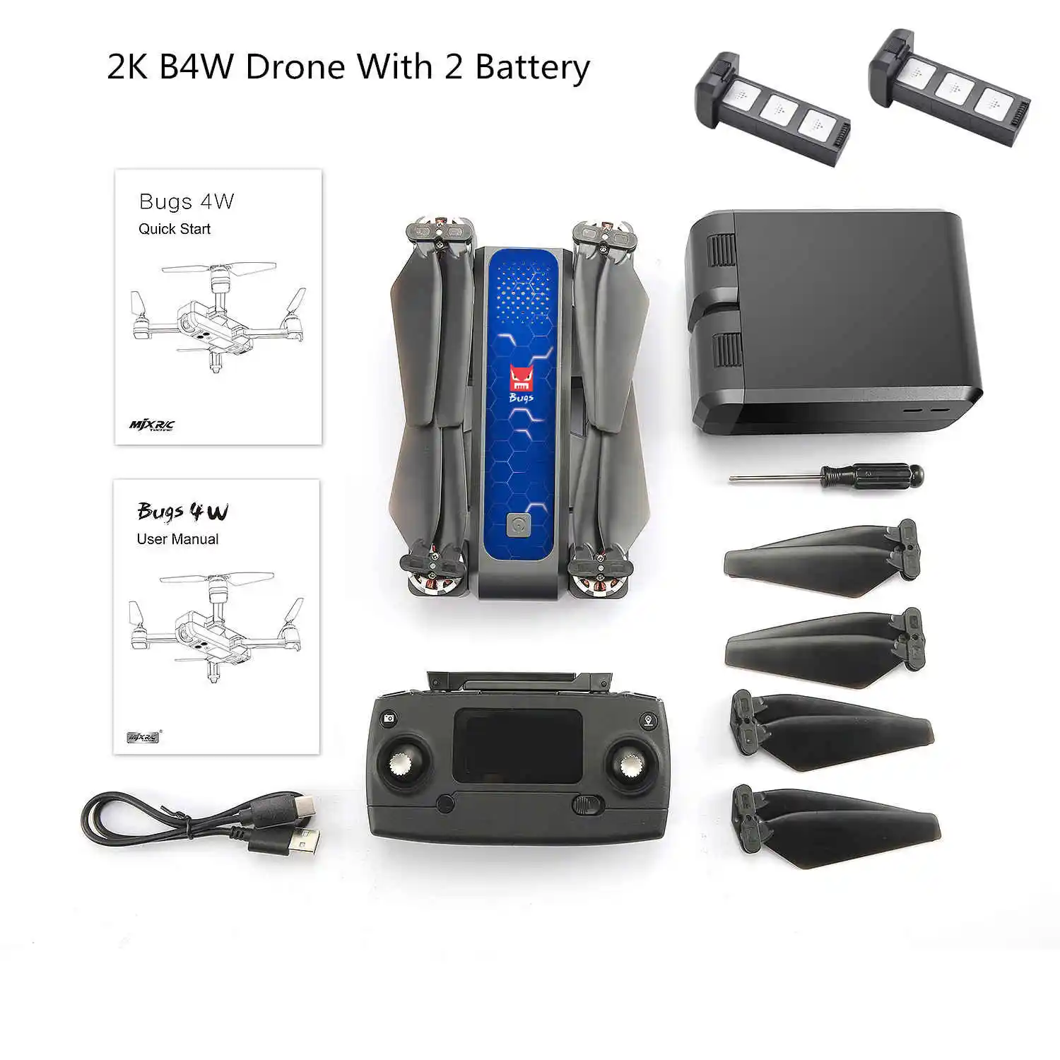 Blue-2battery MJX Bugs 4 W B4W 5G gps бесщеточный складной Дрон с Wi-Fi FPV 2K HD камерой с защитой от тряски 1,6 км 25 минут оптический поток RC Квадрокоптер - Цвет: Blue-2battery
