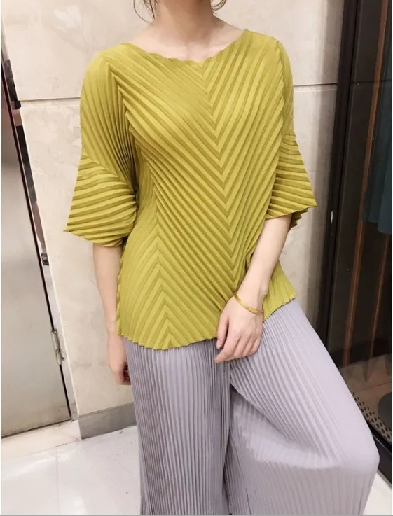 Хит продаж! Женская плиссированная футболка Miyake с коротким рукавом однотонная