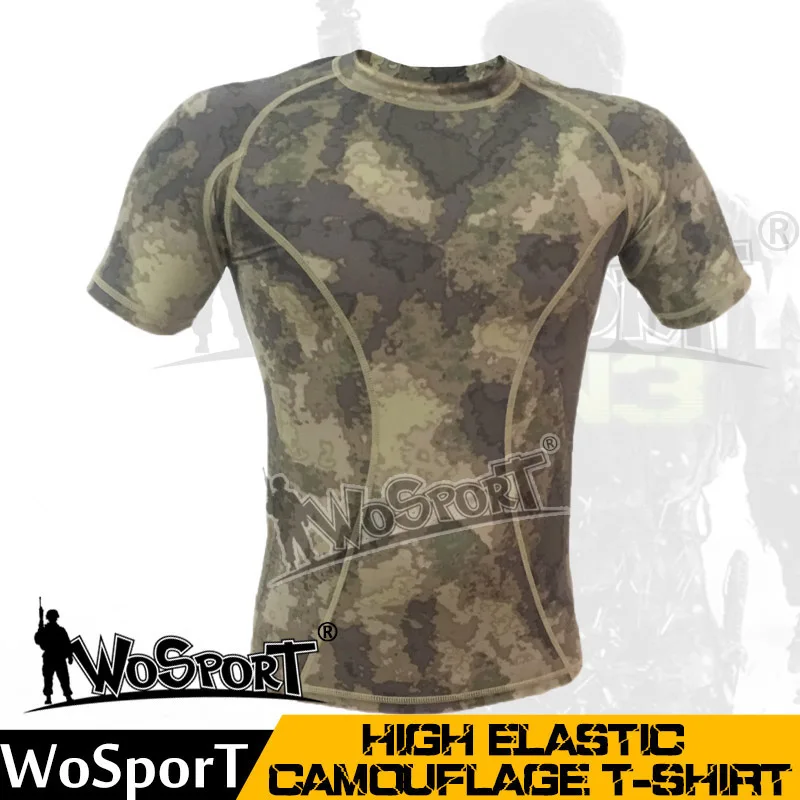 WOSPORT тактическая камуфляжная быстросохнущая футболка с короткими рукавами
