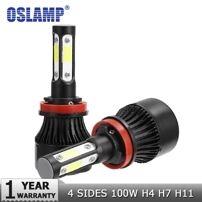 Oslamp 4 стороны люмен COB 100 Вт 10000lm H4 Hi короче спереди и длиннее сзади) H7 H11 9005 9006 Автомобильный светодиодный головной светильник лампы авто светодиодный налобный фонарь светодиодный светильник 12v 24v