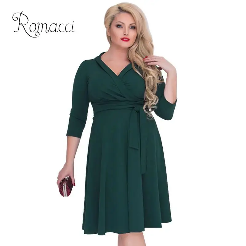 Женское платье-трапеция Romacci 4XL 5XL 6XL размера плюс однотонное офисное платье