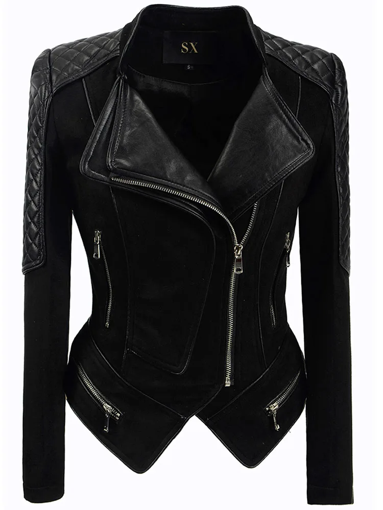 Женская замшевая куртка SX из искусственной кожи с отложным воротником черная