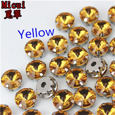 Yellow Michui разноцветные стеклянные кристаллы круглые с серебряной установкой для шитья хрустальные стразы для аксессуаров одежды MC1003 - Цвет: Yellow