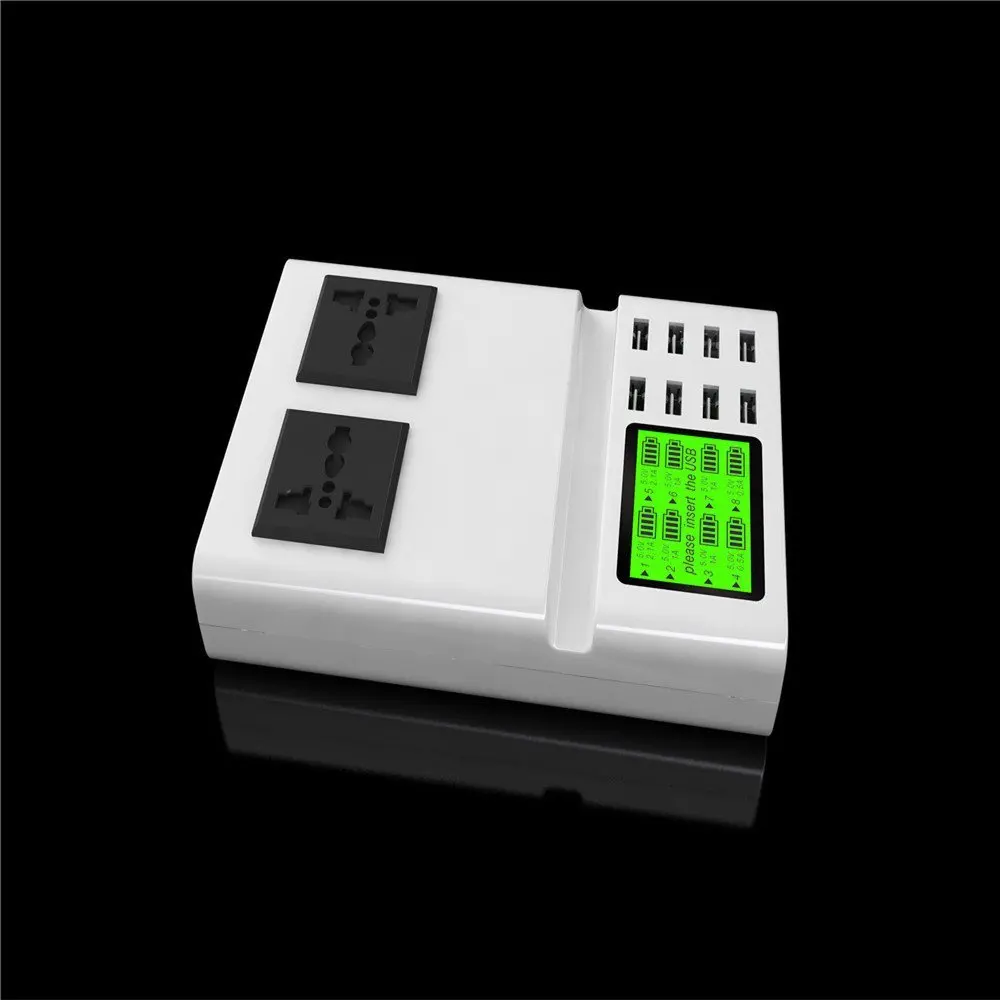 8 портов USB адаптер питания 2 розетка ЖК-дисплей настенное зарядное устройство для