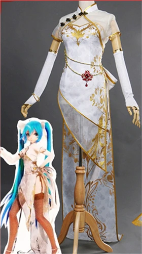 VOCALOID косплей канарская птица ver Hatsune Miku Luo Tianyi Косплей Костюм Holloweem китайское платье Cheongsam летние женские платья - Цвет: Белый